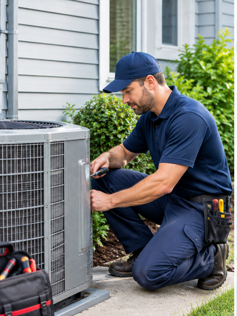 Technician Performing HVAC Repair Service on Outdoor Unit